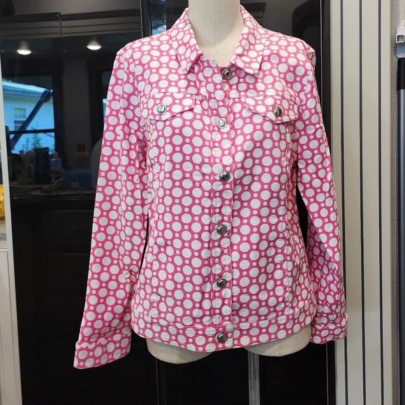 Christopher & Banks Pink and White Notched Collar Jean Jacket - Picture 2 of 7